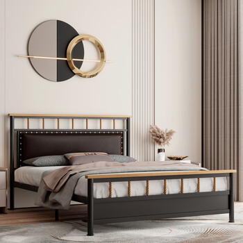 小米石铁艺床简约现代加厚加固复古单人双人床15m18米美式铁架钢架床