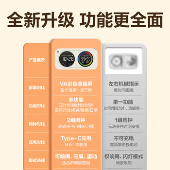 得力（deli）学生双屏可视化计时器彩屏时间管理器一键循环正倒计时智能闹钟自律多功能时钟儿童生日礼物男女孩