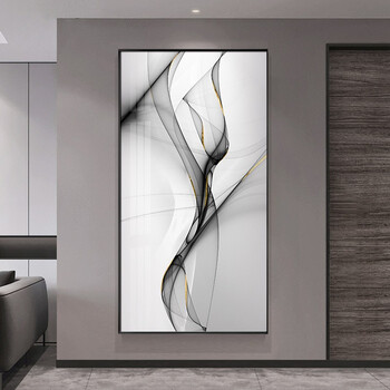 盛开宇  极简玄关装饰画竖版现代简约墙面壁画黑白抽象线条过道 jd