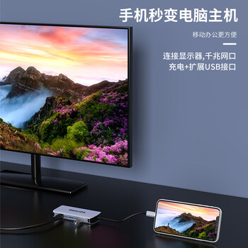 飞利浦（PHILIPS）type-c扩展坞 适用华为苹果电脑转换器macbook网线读卡器双视频转接头 usb-c转hdmi网口vga拓展坞