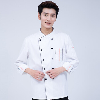 酒店厨师服长袖灰边饭店后厨工作服早点夜市餐饮大排档厨房助理服白色