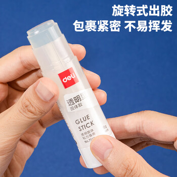 得力(deli)15gACR固体胶 高粘果冻色透明胶棒 无甲醛强力胶水 学生文具 24支 办公用品 7107