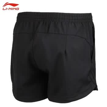 李宁（LI-NING)羽毛球服女款短裤休闲运动速干短裤AKSR612-2标准黑S码