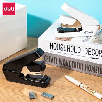 得力（deli）【热门商品】40页平钉省力订书机/订书器 防卡钉弹出式钉道 适配24/6钉 白色0370S