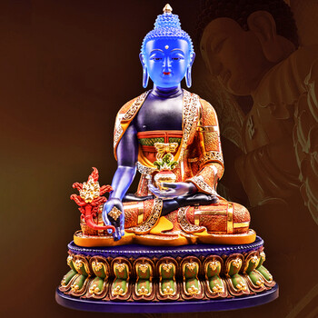 圆通 药师佛像古法琉璃藏传密宗药师佛琉璃光如来居家供奉摆件 4英寸