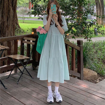 秋原汐12大童女装连衣裙15初中16高中学生18少女孩法式休闲v领收腰a字