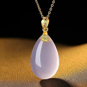 vfnw520礼物送男女友999足金镶嵌水滴芙蓉石吊坠黄金扣头女人石玉坠女