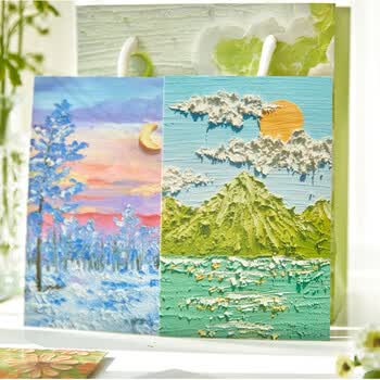 佳茉创意油画贺卡明信片装饰画卡片风景素材纪念装饰卡片拍照背景送老师同学情人节新年春节小礼物