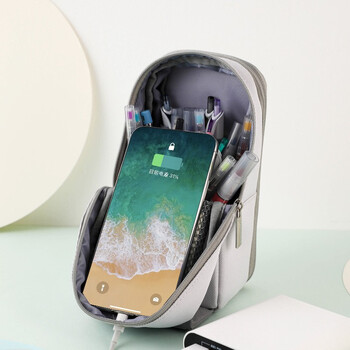 国誉(KOKUYO)【热门商品】学生文具袋手机站立式涤纶笔袋 浅灰 大号90*75(+20)*175mm WSG-PC173LM 国誉(KOKUYO)【热门商品】学生文具袋手机站立式涤纶笔袋 浅灰 大号90*75(+20)*175mm WSG-PC173LM