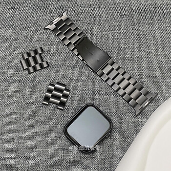 适用苹果手表iwatch7表带applewatch6不锈钢金属气质男女s7潮黑色赠送
