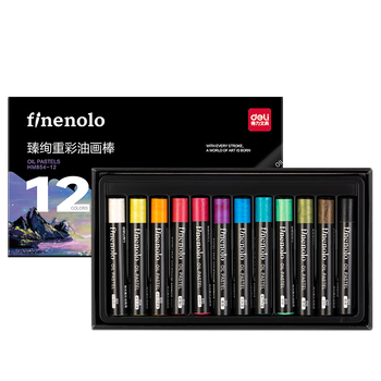 得力（deli）12色圆杆臻绚重彩油画棒(珠光色)专业美术油性色粉棒儿童画画蜡笔套装礼物HM854-12