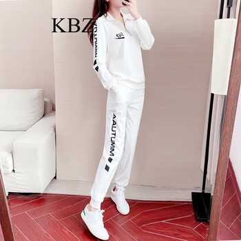 kbz时尚休闲套装女香港潮牌2021秋季新款宽松显瘦洋气时髦白色运动