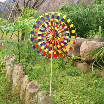 岙筱彩色双层旋转木杆风车传统复古老北京玩具地摊景区公园装饰品紫色