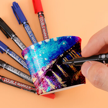 晨光（M&G）记号笔针管笔勾线笔油性小双头针管笔黑红蓝色色细针管笔儿童绘画MG2130防水美术勾线蓝色12支装