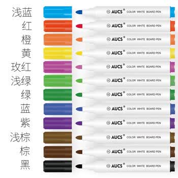 AUCS彩色白板笔套装12色 漂浮笔水中画画 控笔训练幼儿园可擦水性儿童学生办公教学家用涂鸦笔 12支/盒