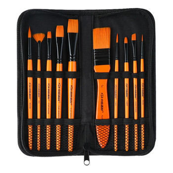 中盛画材(transon)10支装画笔套装多笔头尼龙画笔水彩水粉笔丙烯油画颜料专用笔多笔头排笔含笔包美术写生