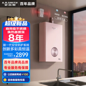 史密斯（A.O.SMITH）佳尼特 16升燃气热水器 不锈钢换热器包8年 防一氧化碳中毒 多彩恒温 JSQ31-TCP2 莫兰迪粉