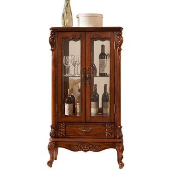 小酒柜美式实木双门酒柜客厅靠墙复古柜玻璃矮柜小边柜茶水柜欧式单门