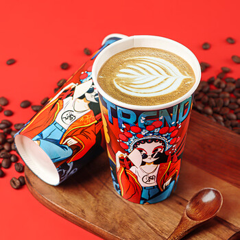 拜杰一次性杯子一次性咖啡杯带盖国潮纸杯奶茶豆浆热饮杯500ml25只