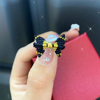 欧颜  黄金蝴蝶结戒指女99足金金珠在逃公主手工编织指环简约首饰品送