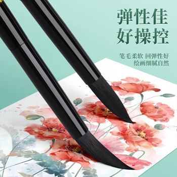 反转黑色水彩笔便携外出写生软头画笔套装圆头勾线笔色彩颜料毛笔美术用水粉笔颜料画笔3#4#5#画画笔