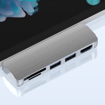 优联星 微软Surface Pro4/5/6扩展坞 高速传输USB3.0转换器HDMI高清4K拓展坞SD/TF卡银色YXL-SUR002