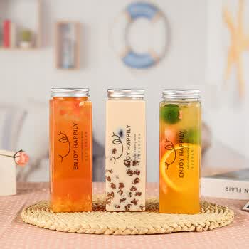 侑家良品10套一次性杯子女生高颜值奶茶果汁咖啡带盖贴纸方形饮料杯500ml