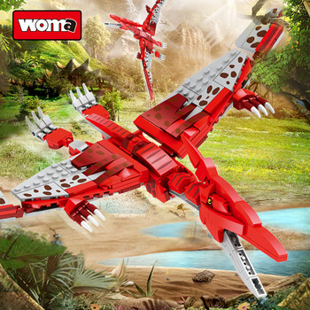 woma仿真恐龙系列翼龙模型侏罗纪恐龙化石兼容乐高积木男孩拼装玩具