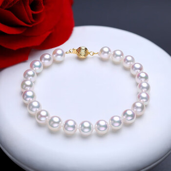 dolv日本进口天然akoya海水珍珠手链品质14k黄金手串白粉亮正圆天女7