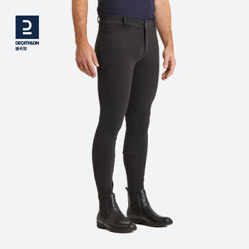 迪卡侬马术裤男士基础款棉质半皮马裤舒适耐磨易穿脱裤2883504
