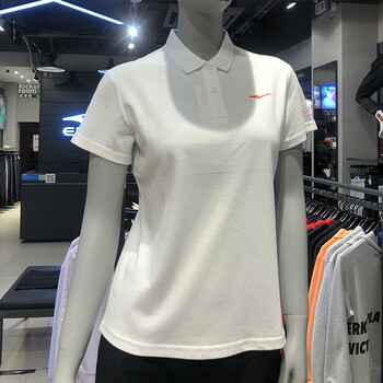 鸿星尔克polo衫2022年夏季新品运动翻领短袖女休闲t恤 正白 m165