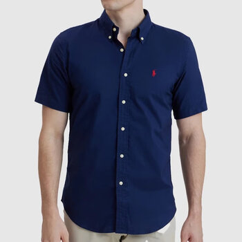 lauren)ralphlauren男士牛津纺短袖衬衫纯棉保罗polo衬衣上衣 宝蓝色