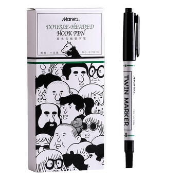 马利（Marie's）双头记号笔十只装美术生专用黑色勾线笔防水防油油性速干细头绘画马克笔C7816