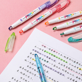 uni三菱浅色荧光双头记号笔（细0.6mm/粗4mm）可视窗 学生重点标记 PUS-102T 1支/袋 水蓝色