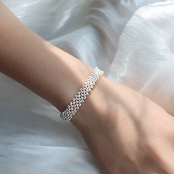 琼瑞阁轻奢品牌天然淡水珍珠手链 时尚编织手链 小珍珠3-4mm 可定制琼