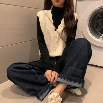 韩版女士外穿坎肩针织开衫毛衣背心小马甲网红马夹女米白色xl120130斤