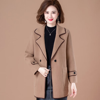 梵侈赫尔轻奢品牌中老年双面羊绒大衣女中长款加肥加大码50岁胖妈妈
