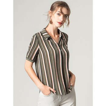 唐朱迪女装2021夏季新品polo领钉扣个性印花透气亲肤短袖雪纺衫女45l