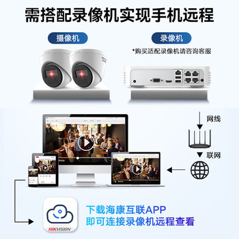 HIKVISION海康威视监控摄像头300万家用红外夜视AI人形检测可录音手机远程室内外监控器T13HV3-IA 6MM