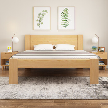 实木床北欧一米五高脚松木床1米5单人床1米2床架原木色无漆自己安装