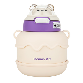 齐心（Comix）儿童保温杯大容量男女学生水杯萌宠大肚杯吸管水壶450ml LC-510白色