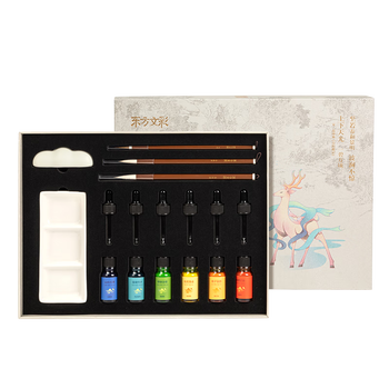 得力（deli）文房四宝高档礼盒毛笔色彩墨汁全套风水摆件书法套装 东方文彩佳节生日礼物送领导客户长辈