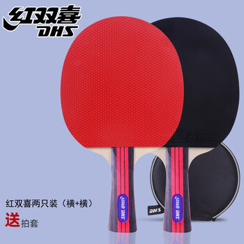 红双喜乒乓球拍初学型2只装正反胶SH双直板娱乐板