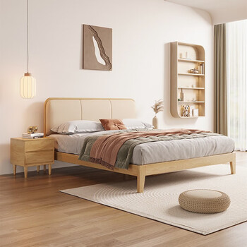 呈安域白蜡木床现代简约单双人主卧纯实木床中小户型北欧软靠大床