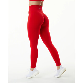 健身裤xs现货 alphalete 女运动健身高腰褶皱显臀紧身裤 formula red