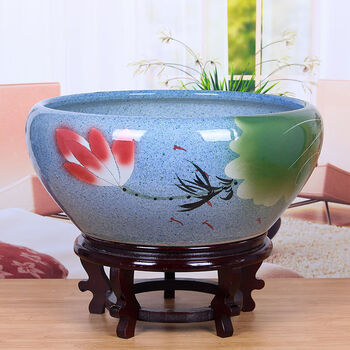 大口径景德镇陶瓷花盆大水缸荷花盆睡莲碗莲家用庭院特大号花盆鱼儿