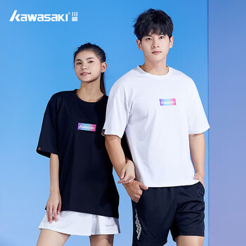 川崎（KAWASAKI）羽毛球服男女款上衣透气运动短袖T恤中性款K3037 白色 L