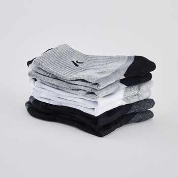 川崎KAWASAKI专业羽毛球袜跑步运动袜透气包裹减震男款薄中袜3双装KW-R141D 黑/白/灰