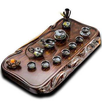 梵途黑檀茶具套装实木精雕茶盘茶托高档茶台家用整套功夫茶具办公室泡