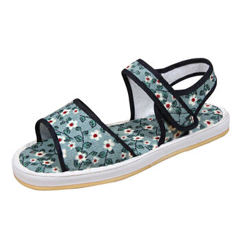 jnrsl老北京布鞋女士夏季绿花透气吸汗泡沫底布凉鞋居家休闲中老年 绿